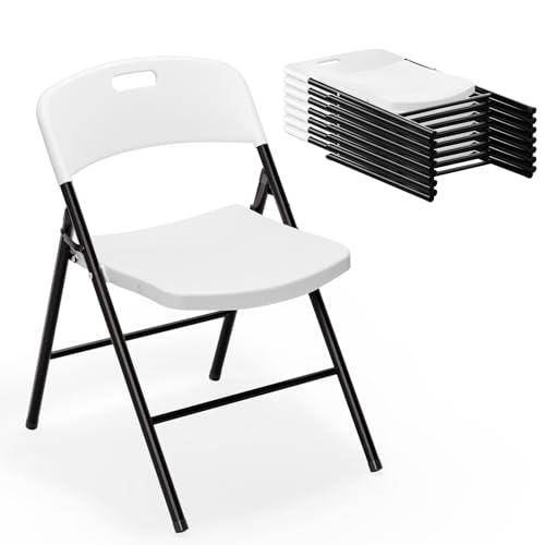 VINGLI Folding Chairs, Plastic Foldable Chair, Capacity up to 350 lbs, Portable Seating for Indoor Outdoor Events Parties Camping Work School Commercail (6, White)