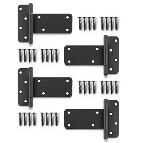Pubotlu 5 Door Hinges 260 Lbs Capacity Heavy Duty Gate Hinges 4 Pack T-Strap Shed Gate Hinges Matte Black Hinges Barn Door Shed Doors Rust-Resistant Durable (5- 4 pcs-Matte Black) -Patent Pending