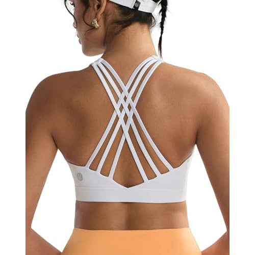 RUNNING GIRL Sports Bras for Women,High Impact Criss Cross Back Molded Cup Running Bra with Sewn in Pads A-white Medium