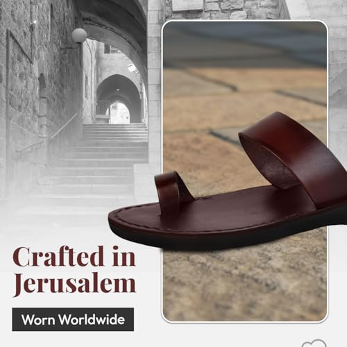 Image of Holy Land Market Men /Women Biblical Jesus Leather Sandals /Slides From Jerusalem (Jesus - Finger Style I)