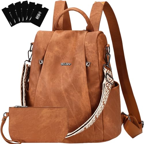 Eshow Mochila Antirrobo Mujer con Neceser Pequeño, Bolso Impermeable de Cuero PU, se Puede como...