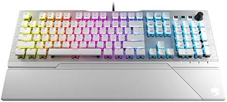 ROCCAT Vulcan 122 Mechanical PC Tactile Gaming Keyboard, Titan Switch, AIMO RGB Backlit Lighting Per Key, Detachable Palm/Wrist Rest, Anodized Aluminum Top Plate, Full Size, White/Silver