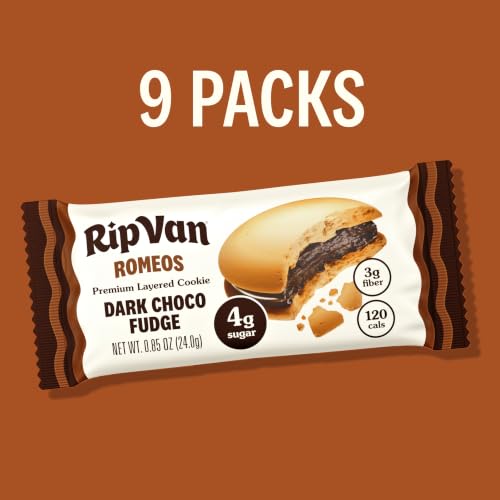 Image of Rip Van Romeos Dark Chocolate Fudge Cookies - Low Sugar Cookies - Healthy Keto Snack - Individual 2 Packs (18 Count)