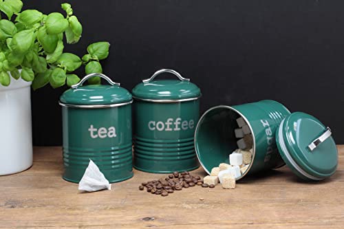 EHC Airtight Set of 3 Tea Coffee & Sugar Storage Canister Jars with Lid, Fjord Green