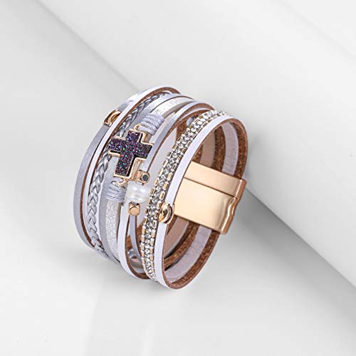 Hutou Leather Wrap Bracelet Boho Cuff Bracelets For Women Teen Girls Crystals Cross Bracelet Jewelry Gifts For Her Silver #TOP2