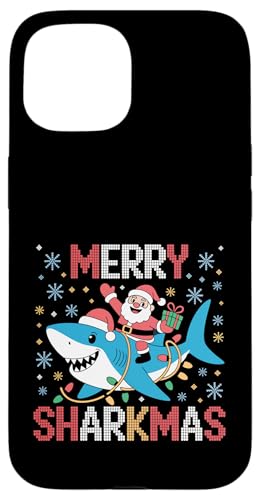 Merry Sharkmas AO[Z[^[ T^ CfBO V[N Cgt X}zP[X iPhone 15 p