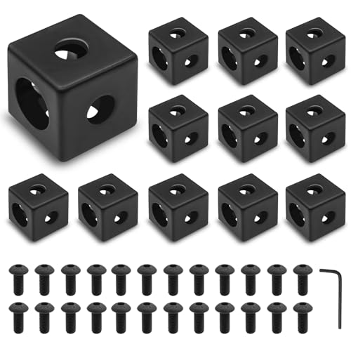 Image of 12pcs 2020 3-Way Corner Cube 2020 Extrusion Hardware T-Slot V-Slot Accessories with Screws and Nuts for 2020 Aluminum Extrusion Connector 3D Printer Accessories Black