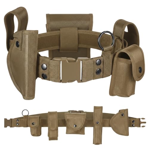 Davi Collection 10 in 1 Tactical Duty Belt Security Military Belt with Pouches Rig police Molded Pouches Kit Tactical Security Guard Belt Muddy Brown