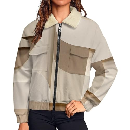 Manteau polaire à géométrie 3D femme au design abstrait marron chaud