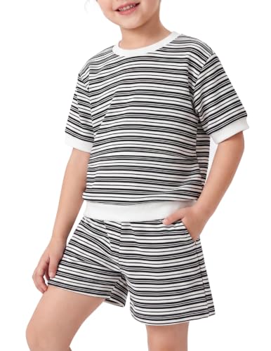 Image of Sunny Fashion Girls T-Shirt Top Short Pants Gym Active White Gray Heart