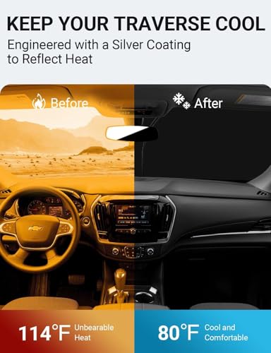 Image of Proadsy 2026 Upgrade Front Windshield Sun Shade Foldable Sunshade Protector Custom Fit 2018-2023 Traverse LS, LT, RS, Redline, Premier, High Country SUV Accessories