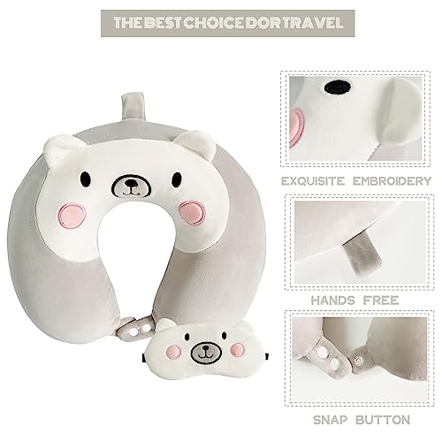 Gluck Plants Kids Travel Neck Pillow,Cute Animal Memory Foam Travel Pillow With Eye Mask,Boys & Girls Neck Support Pillow For Airplane, Train, Car, Bus, Home Use #TOP3