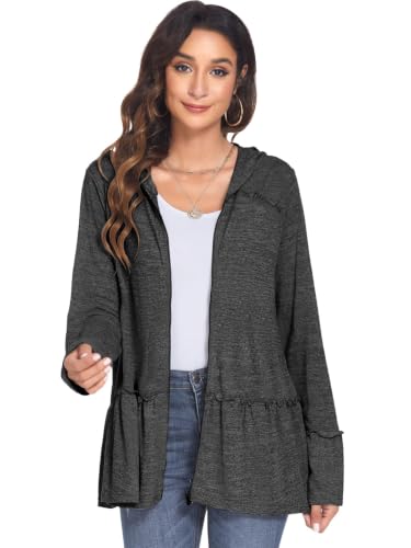 Image of DEESHA Plus Size Zip Up Hoodie for Curvy Women Spring Ruffle Hooded Sweatshirts Jacket Cardigans Lightweight