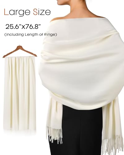 FURTALK Pashmina Shawl Wraps Cashmere Feel Blanket Scarves Fashion Scarf for Women Evening Wedding Bridesmaid Gifts, 03-cream, One size
