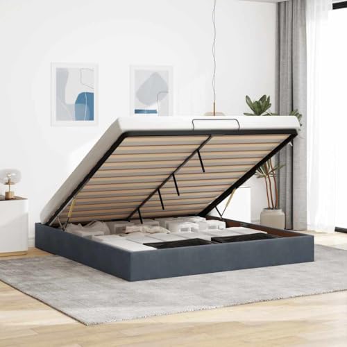 WITREE Canapé Abatible 180x200 cm con Almacenaje Hidráulico Cama tapizada 180x200 cm Cama Canape Terciopelo Cama Juvenil-Gris oscuro-180 x 200 cm