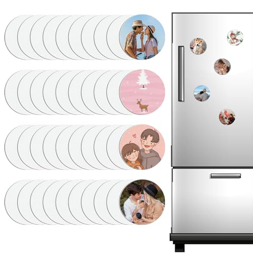 Sublimation Magnet Blanks,40Pcs 2.16''x2.16''Sublimation Round Magnets,Sublimation Blanks Personalized Decoration for Home Kitchen Refrigerator Microwave Oven Officer,Picture Magnets Best DIY Gifts