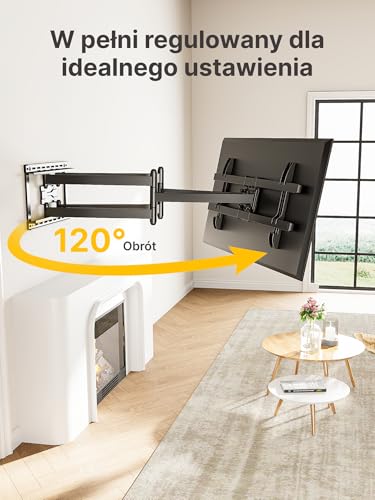 monTEK Uchwyt ścienny do telewizora z długim rękawem dla większości 43-90 cali, przedłużenie 1080 mm, wychylny i pochylony, w pełni ruchomy uchwyt ścienny do telewizora, maks. VESA 800 x 400 mm, do 60