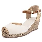 Zelaprox Women's Closed Toe Espadrille Wedge Sandals Lace Up Platform Wedges,Ankle Strap Espadrilles