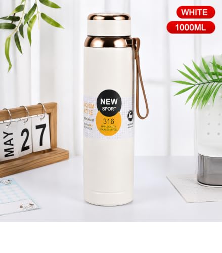 Image of 316 Stainless Steel Water Bottle 1 Litre | Hot & Cold | Durable & Leak-Proof | For Office, Home, Kids, School For Women Men | 1000ml water bottle | Pearl White