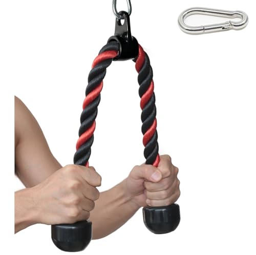 Image of Tricep Rope 27 & 35 inches 2 Colors Fitness Attachment Cable Machine Pulldown Heavy Duty Coated Nylon Rope with Solid Rubber Ends