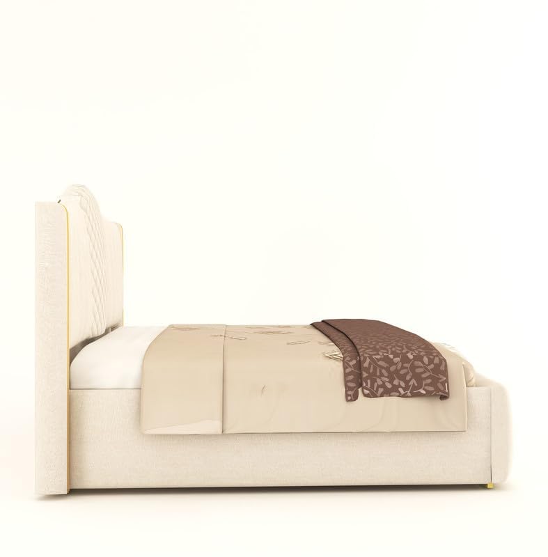 Image of Aesthetic crafts Hydraulic Bed King Size with Storage, Sheesham Wood Upholstered Wooden Double Bed, King Size Bed with Hydraulic Storage, Modern Platform Cot for Bedroom & Hotels, 6.5 x 6 Ft, White
