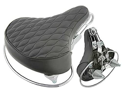 Alta Bicycle Classic Diamond Web Spring Style Seat with Chrome Rail Handle Saddle Black