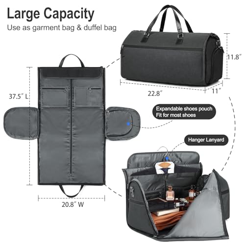 Convertible Garment Bag with Shoulder Strap, Carry on Duffel Bag Waterproof Garment for Men Women - 2 in 1 Hanging Suitcase Suit Travel Bags with Shoe Pocket2