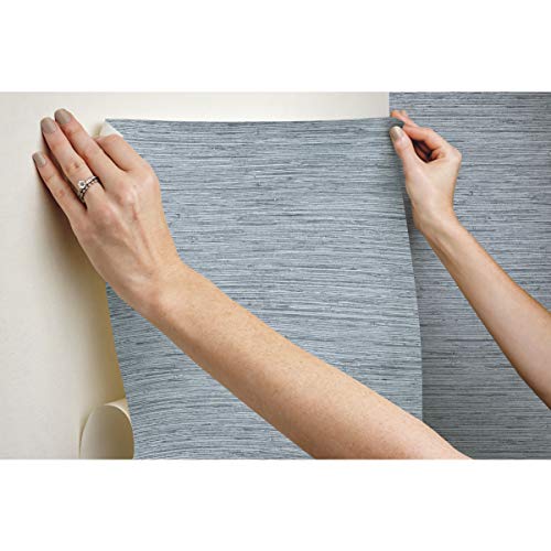 Roommates Rmk11561Wp Blue And Gray Faux Grasscloth Non-Textured Peel And Stick Wallpaper,Blue & Grey Large Sample #TOP7