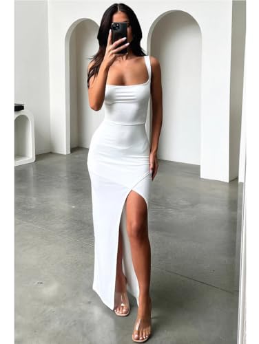 Image of LAGSHIAN Women's Square Neck High Split Hem Evening Long Dress