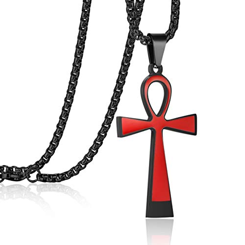 Rehoboth Ankh Ancient Egyptian Coptic Cross Pendant Necklace for Womens Mens 24 Inch Stainless Steel Chain Black Gold Silver