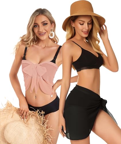 Image of CHICGAL 2 Pieces Women Beach Sarong Bathing Suit Wrap Skirt Sheer Bikini Swimsuit Cover Ups for Swimwear