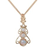 18ct Rose Gold Real Natural Opal & Cubic Zirconia Womens Bohemian Pendant & Chain Necklace - Chain length 18