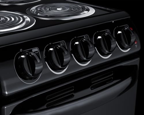Summit Appliance RE2031B 20\" Wide Electric Coil Range, 4-Burner, Porcelain Interior, Chrome Drip Pans (Black, 20-Inch)