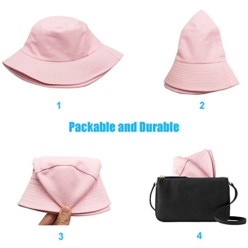 Image of Bucket Hat for Women Men, Reversible Cotton Summer Sun Beach Cap Solid Color Style