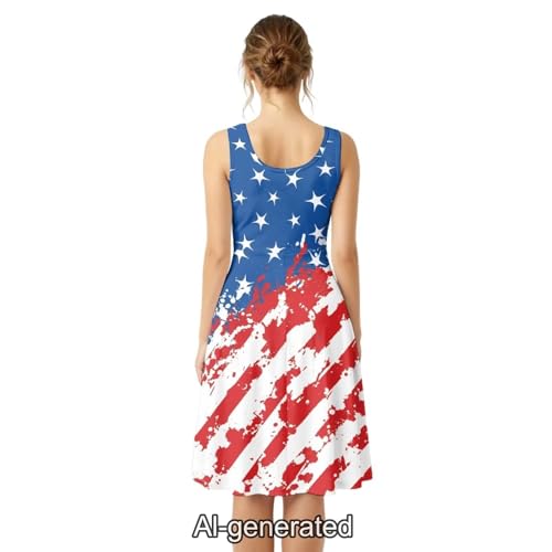 Image of Dreaweet Casual Sleeveless Dresses for Women Girls, Round Neck Tank Dresses with Pockets Summer Sundress Size XS-4XL