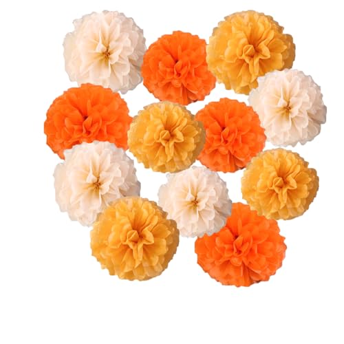 12pcs 10in 12in Orange Paper Pom Poms Tissue Paper Flower HangingFlowerBall