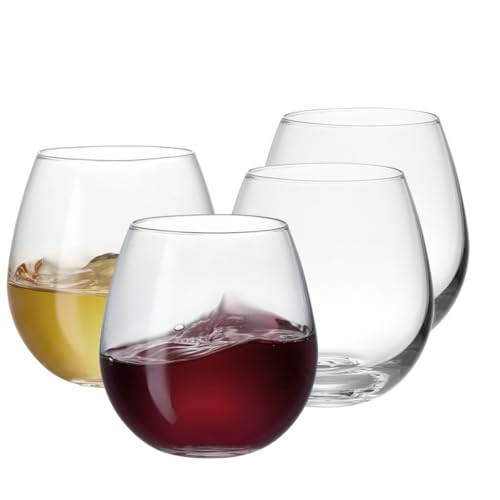 GLING [15 oz Stemless Wine Glasses Set of 4, Wine Glass Cups for ...
