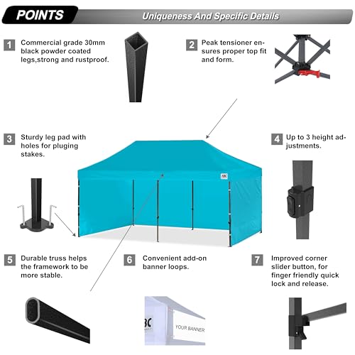 Image of ABCCANOPY Heavy Duty Easy Pop up Canopy Tent with Sidewalls 10x20, Turquoise
