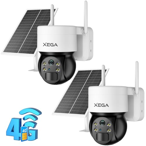 Xega 2 Unidad Cámara Vigilancia 4G LTE Exterior Bateria Solar,2K Camera PTZ con Visión de 360 Sin Cable con Detección Smart,Visión Nocturna a Color,Alarma de Luz y Sonido,Audio de 2 Via,IP66,Blanco