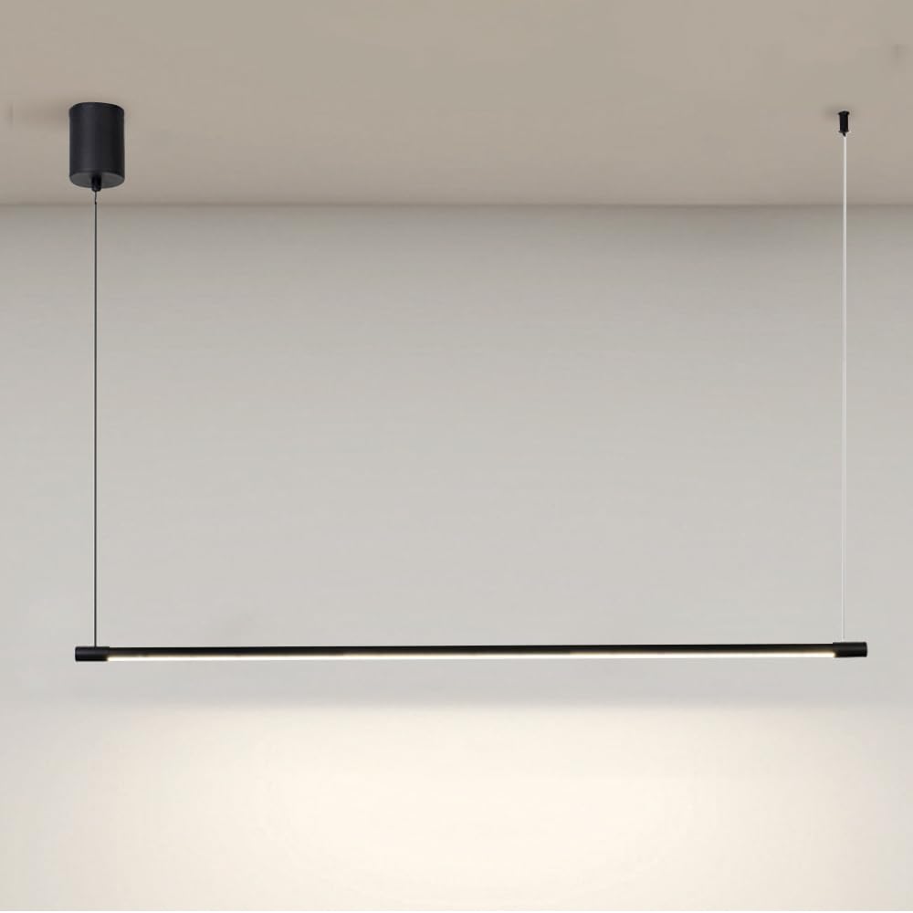 SXWNBIFH Linear Pendant Light Minimalist Black Hanging Lamp LED Chandelier Ceiling Lighting Fixture, Long Strip Kitchen Island Lights Dining Room Office Decor Suspension Lamps Star of Light