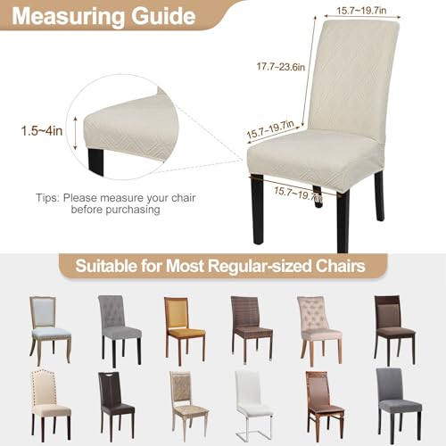Image of SearchI Water Repellent Dining Room Chair Covers, Set of 4, Jacquard Beige