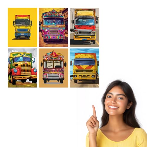 Image of SiddArtify Vibrant Truck Art Print Set - Colorful Truck Illustrations - 300GSM Board - 12x18 Inch - Pack of 6 Wall Room Decoration art Poster Prints
