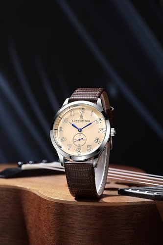 Image of London Fog Brixton Collection Analog Quartz Vintage Watch for Men with Round Dial, Luminous Numerals, Curved Mineral Glass & Leather Strap - LFM10011