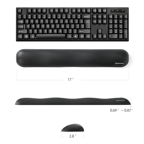 Image of UnivoColors Design-Wave Keyboard Wrist Rest, Artificial Sheepskin+Memory Foam+Ergonomic+Anti-Slip Gel, Resilience Support During Work and Gaming,Keyboard Accessory,Navy