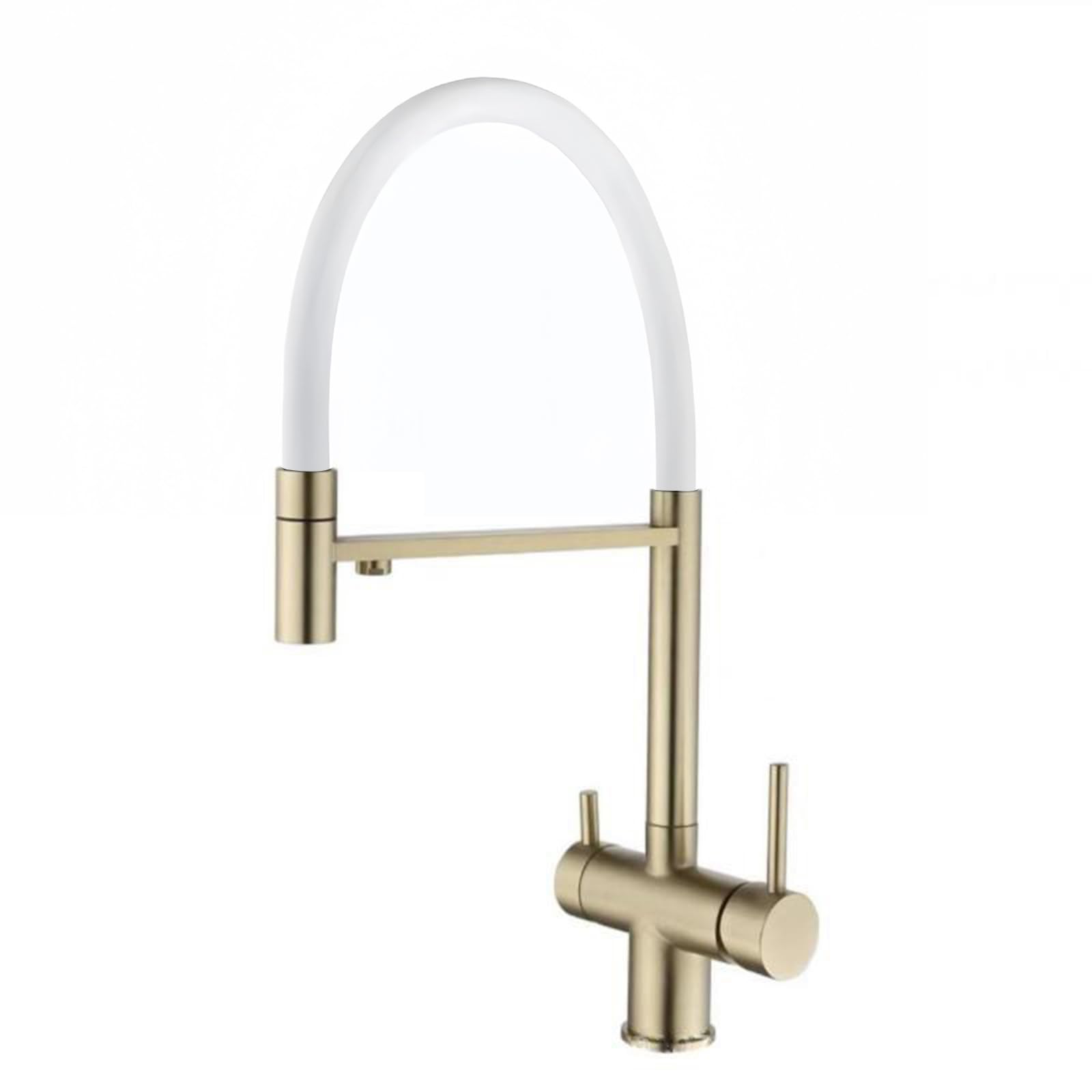 XJTNLB Miscelatore Cucina 3 Vie Acciaio Inox Oro Spazzolato+Bianco Rubinetto Tre Vie con Doccetta Estraibile Miscelatore Cucina con Doccetta Estraibile