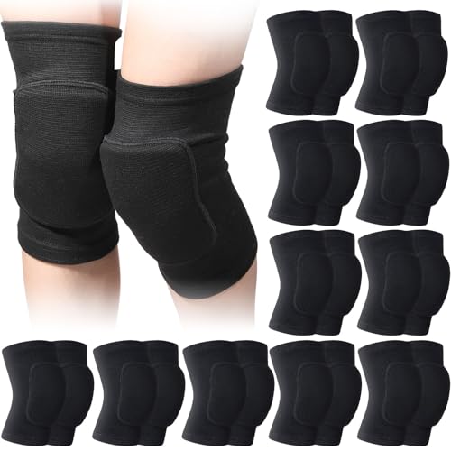 Image of Lenwen 12 Pairs Volleyball Knee Pads for Dancers Soft Breathable Knee Braces for Men Women Football Soccer Yoga Skating Wrestling Running Cycling(Large,Black)