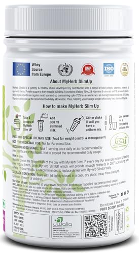 MYHERB Slim Up Meal Replacement Shake With 16 Natural Herbal Blend (Ayurvedic Formula) For Weight Control&Management-13.5g Protein-23 Vitamins For Men&Women (Strawberry Milk Shake, 500 gm)