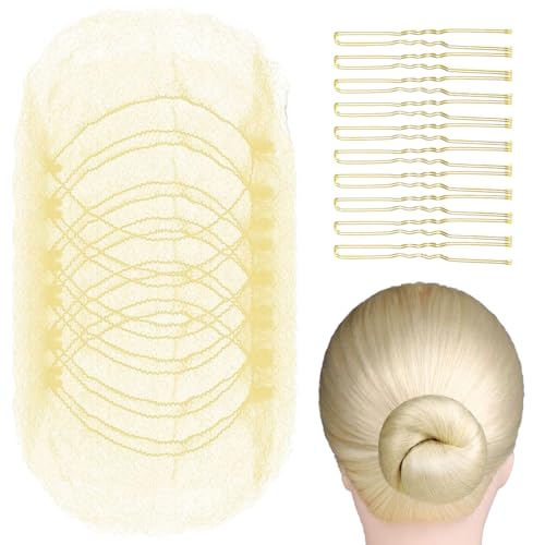 GGUFAY Redecillas Invisibles de Nylon, 20 Redecilla Moño Niña con 40 piezas Horquillas Pelo,Redecilla Moño Ballet Niña,Accesorio de Peinado para Fijar Pelo en Cabeza de Ballet(Beige)