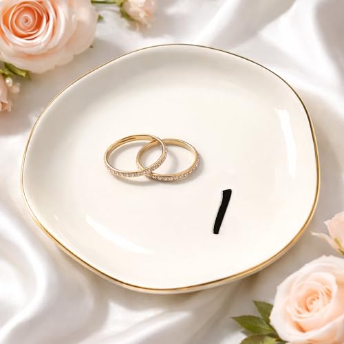 TIGYGY Initial Ring Dish - White Ceramic Jewelry Tray for Nightstand & Sink, Anti-Loss Trinket Organizer, Meaningful Engagement or Birthday Gift for Women, Sister, Friends (Letter L)