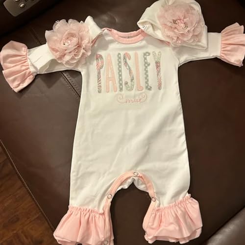 Personalized Sleeper Baby Coming Home Outfit, Personalized Neutral Naby Romper and Hat Set Custom Infant Boy Coming Home Outfit Baby Shower Gifs (Style 1)4